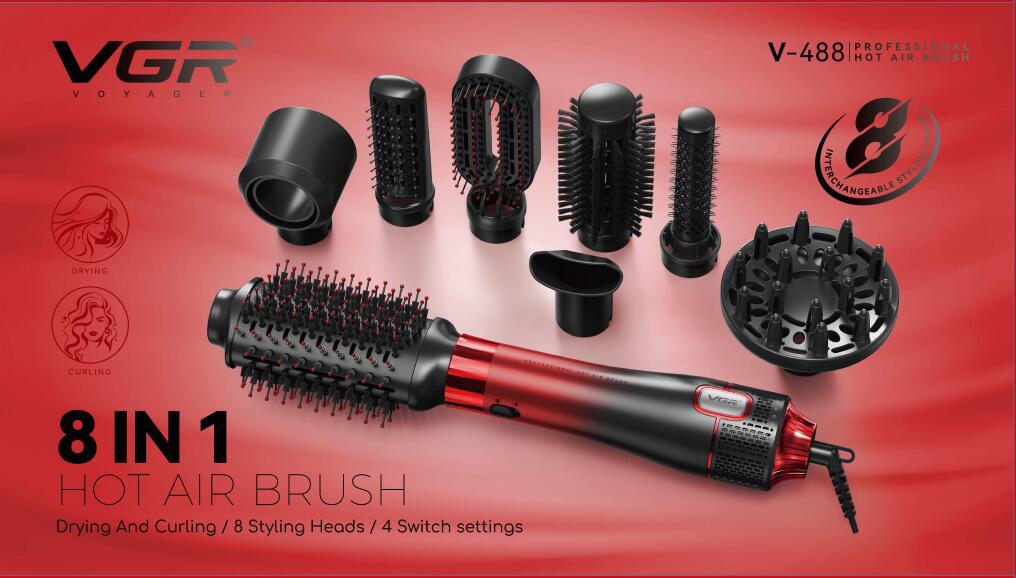 مو خشک‌کن برس‌دار حرفه‌ای | ۸ در ۱ | مناسب همه انواع مو | قرمز