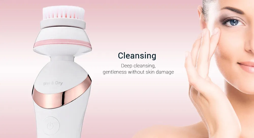 ماشین اصلاح صورت بانوان – کوچک و قابل حمل، سه‌کاره برای پاک‌سازی پوست صورت