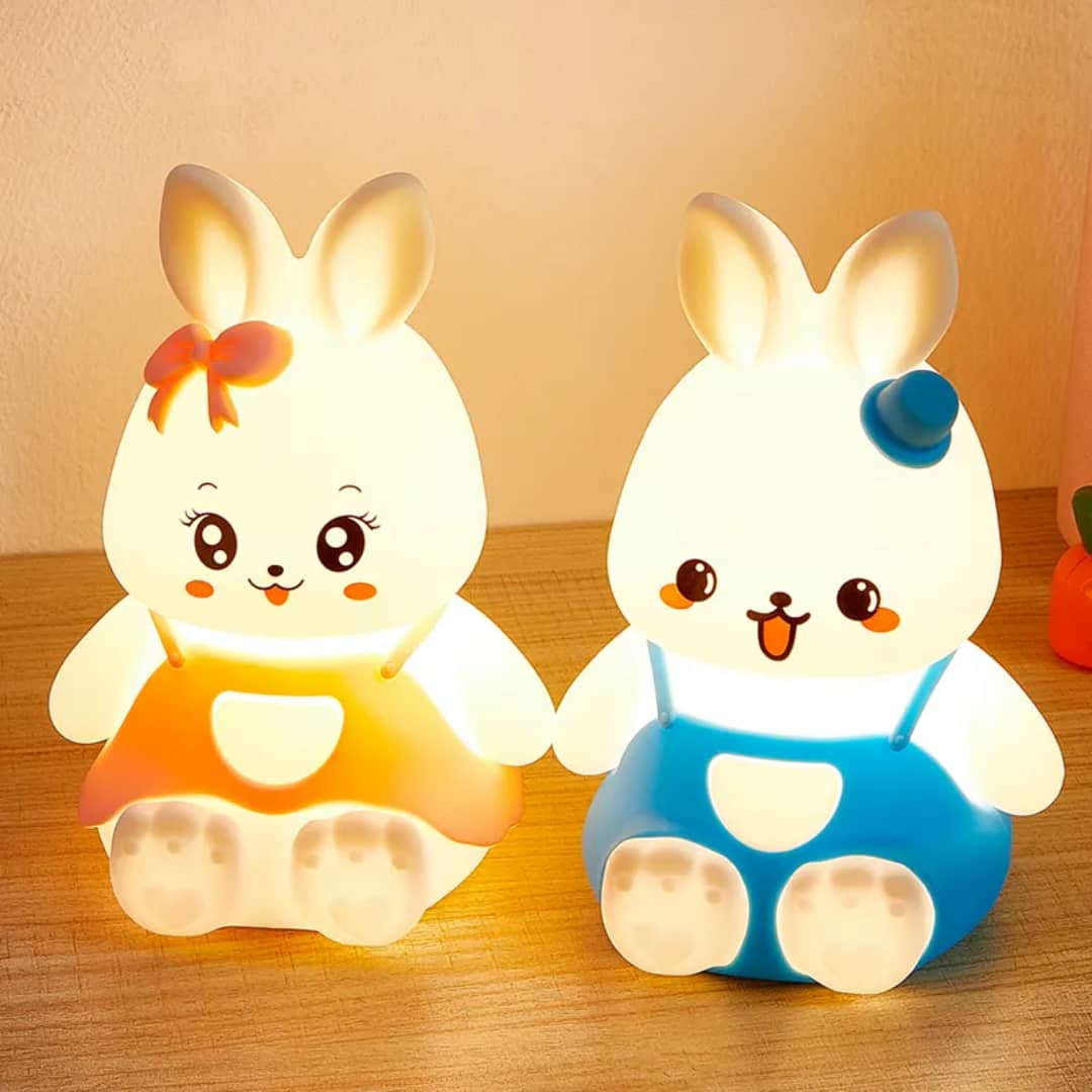 چراغ شبانه خرگوشی بامزه با هفت رنگ، ساخته شده از سیلیکون نرم – مناسب اتاق کودک با کنترل لمسی