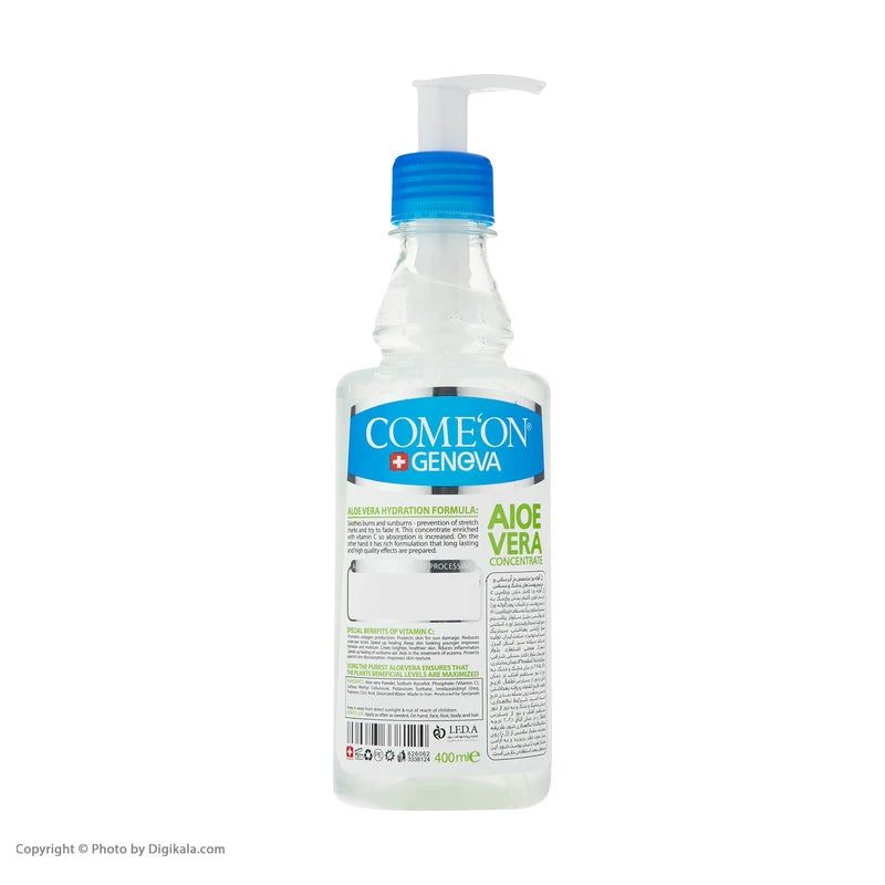 ژل آبرسان صورت و بدن کامان مدل آلوئه ورا مخصوص انواع پوست، ضد حساسیت، بدون چربی، حجم 400 میلی‌لیتر