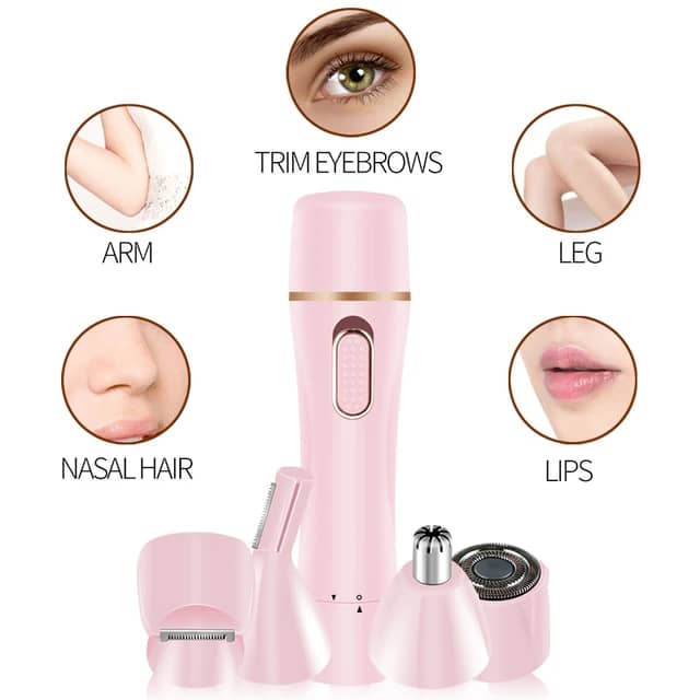 ماشین اصلاح برقی چهارکاره بانوان – حذف مو، شارژ با یو‌اس‌بی، شانهٔ بینی و ابرو، قابل حمل