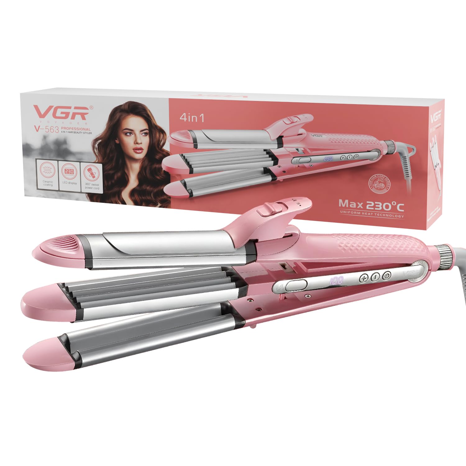 دستگاه زیبایی مو حرفه‌ای ۴ در  ۱– صاف‌کن، فرکننده، موج‌زن و موپیچ، مناسب سالن و منزل