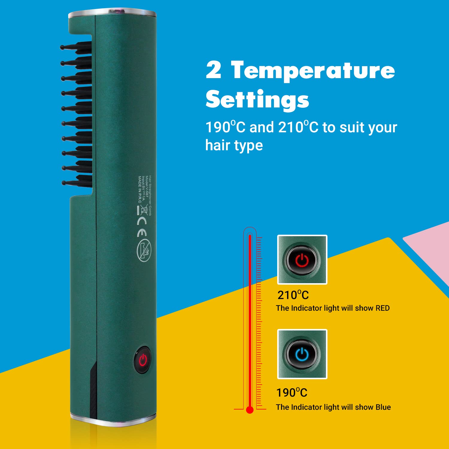 شانه صاف‌کننده مو قابل شارژ  – پوشش سرامیکی، دو تنظیم دما، زمان استفاده تا ۴۵ دقیقه (سبز دریایی)