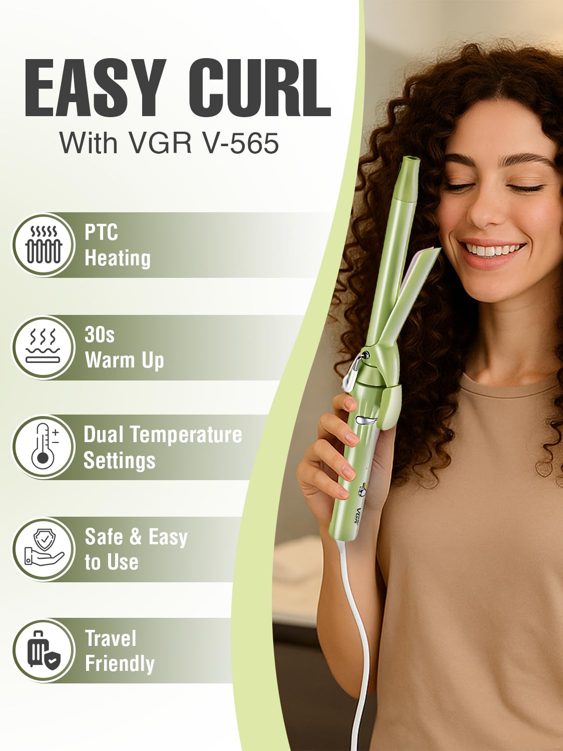 وی‌جی‌آر - ماشین برقی فر موی سرامیکی (سبز)