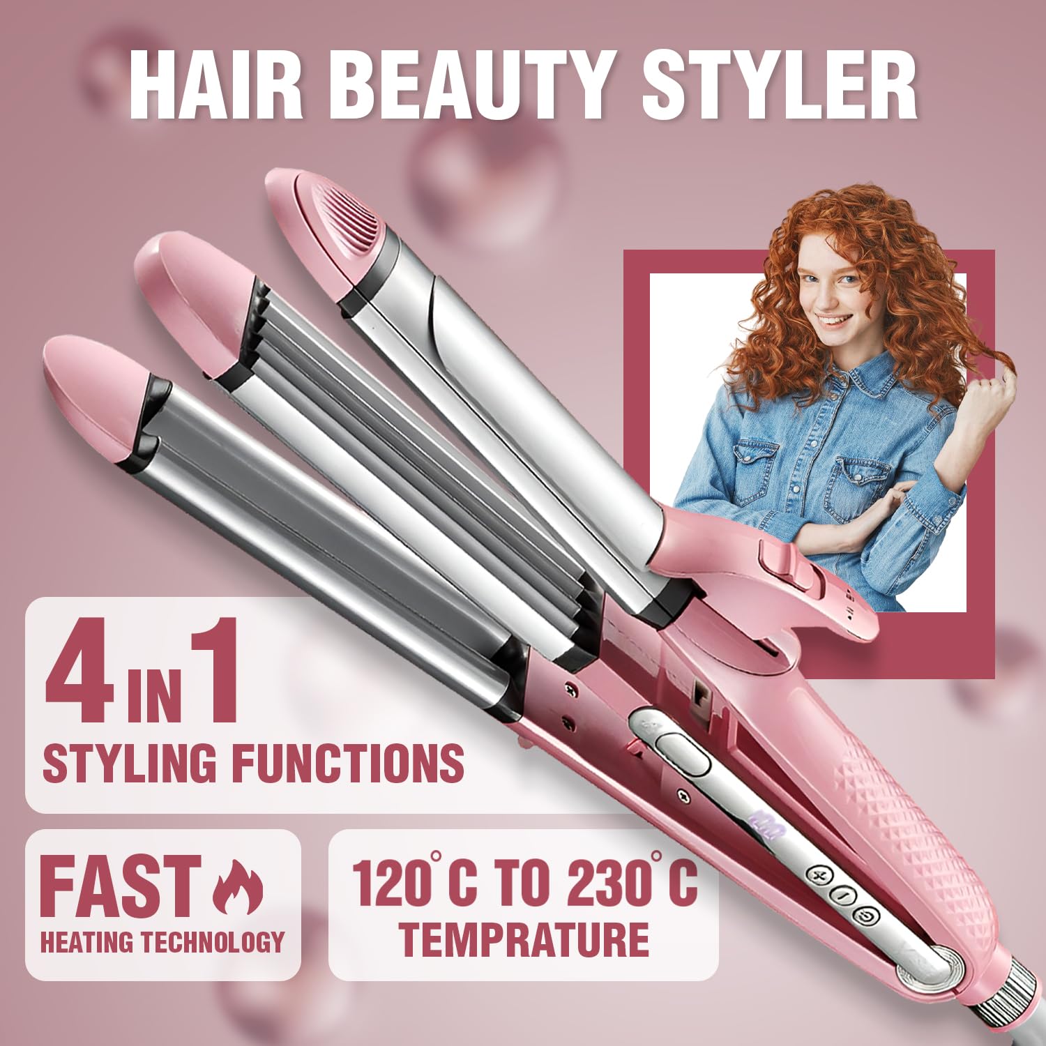 دستگاه زیبایی مو حرفه‌ای ۴ در  ۱– صاف‌کن، فرکننده، موج‌زن و موپیچ، مناسب سالن و منزل