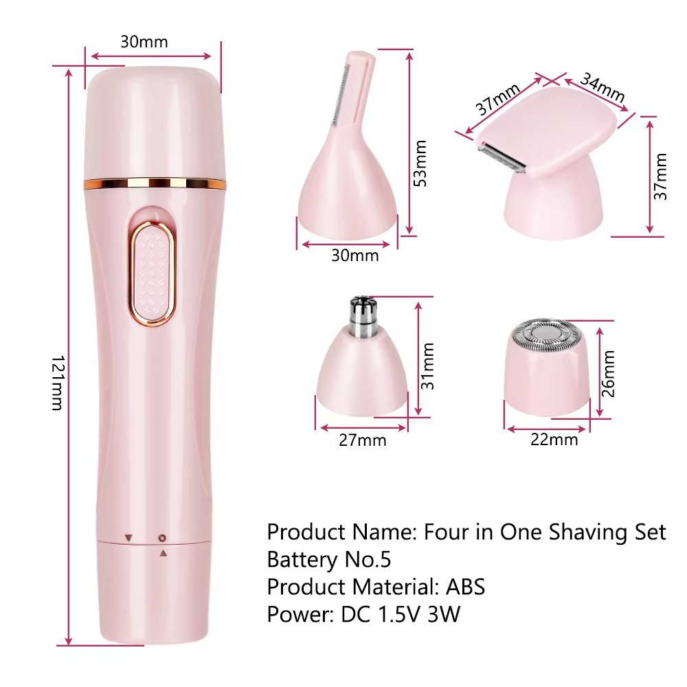 ماشین اصلاح برقی چهارکاره بانوان – حذف مو، شارژ با یو‌اس‌بی، شانهٔ بینی و ابرو، قابل حمل