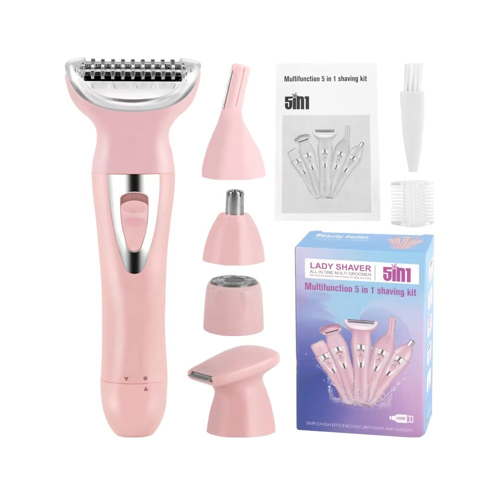 پنج در یک - ماشین اصلاح برقی برای زنان، بدون درد، ضد آب و قابل حمل