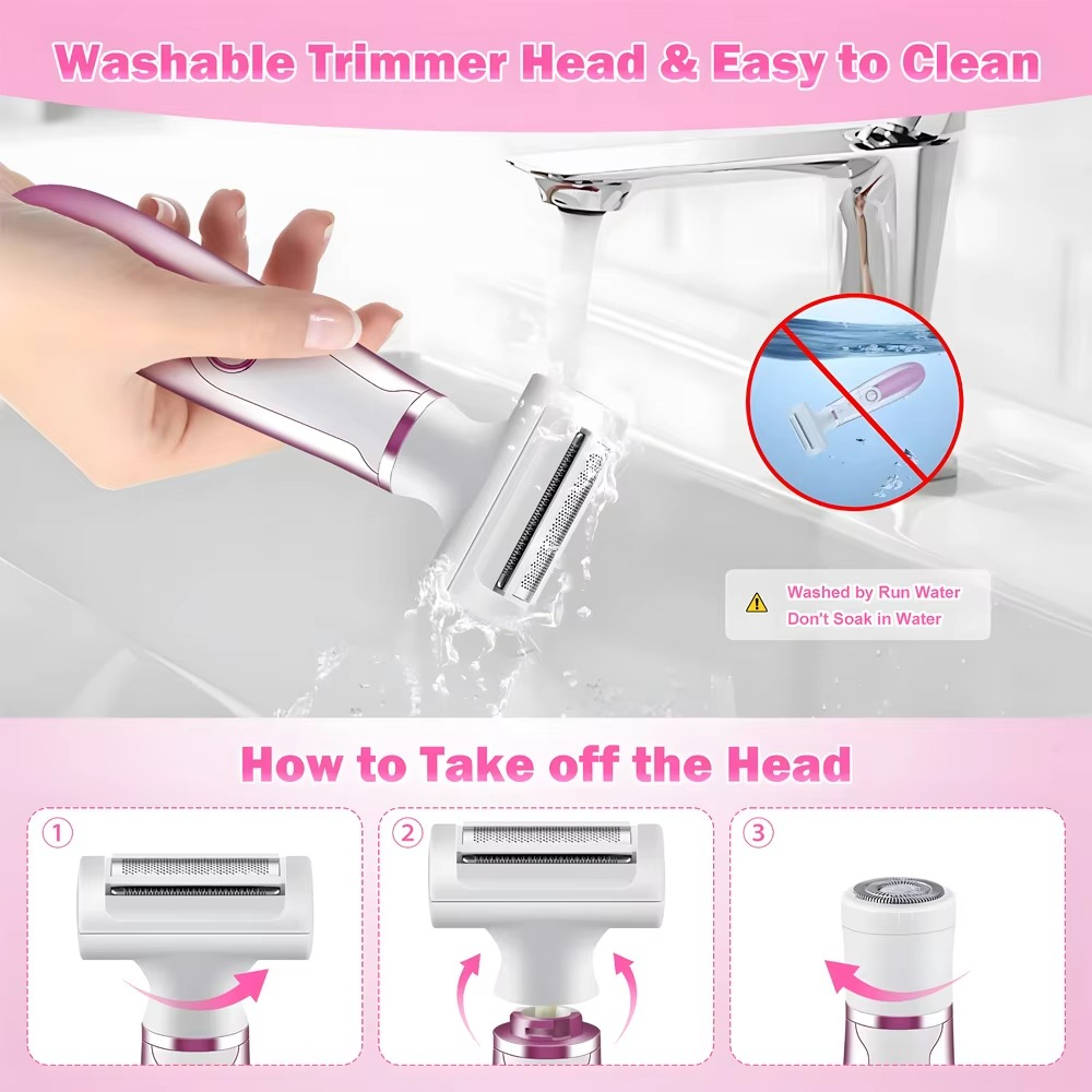 ماشین اصلاح برقی چهارکاره بانوان – قابل شارژ، چندکاره برای پاها، دست‌ها، زیر بغل، ناحیه بیکینی، موهای تناسلی و صورت – هدیهٔ عالی برای تولد