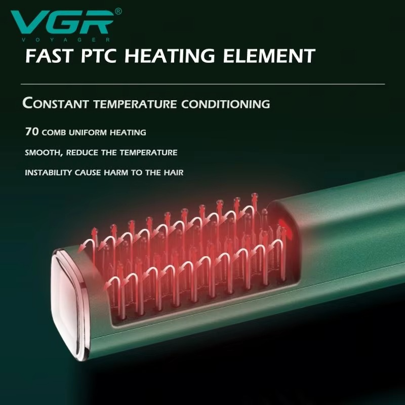 شانه صاف‌کننده مو قابل شارژ  – پوشش سرامیکی، دو تنظیم دما، زمان استفاده تا ۴۵ دقیقه (سبز دریایی)