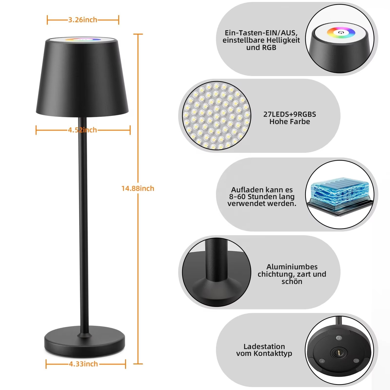 چراغ رومیزی ال ای دی با کنترل لمسی – قابل شارژ