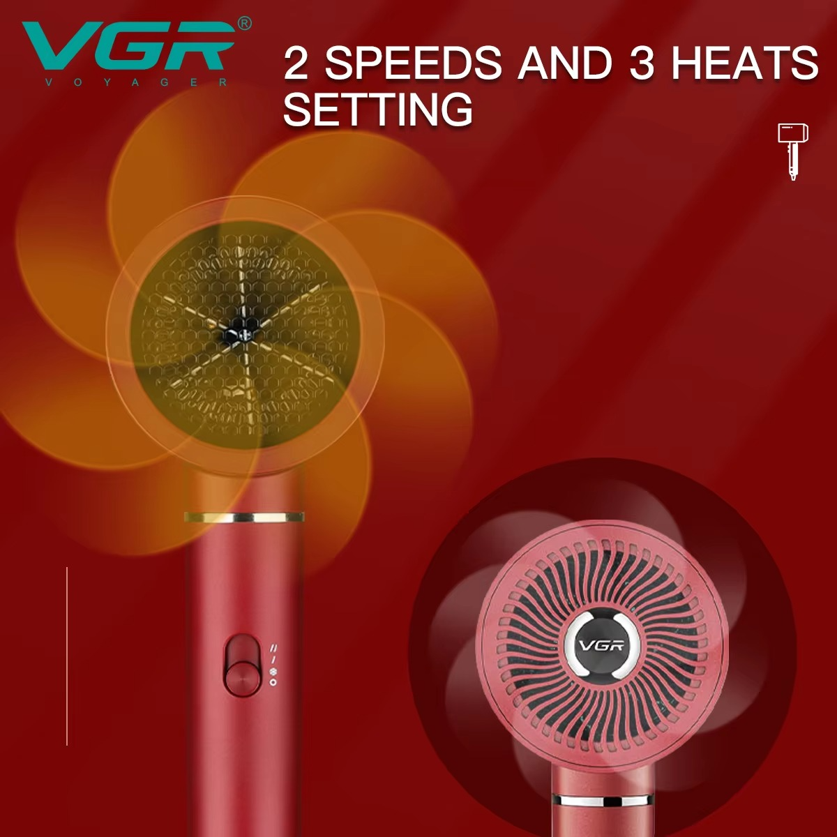 مو خشک‌کن حرفه‌ای | ۱۶۰۰-۱۸۰۰ وات | ۳ دما، ۲ سرعت