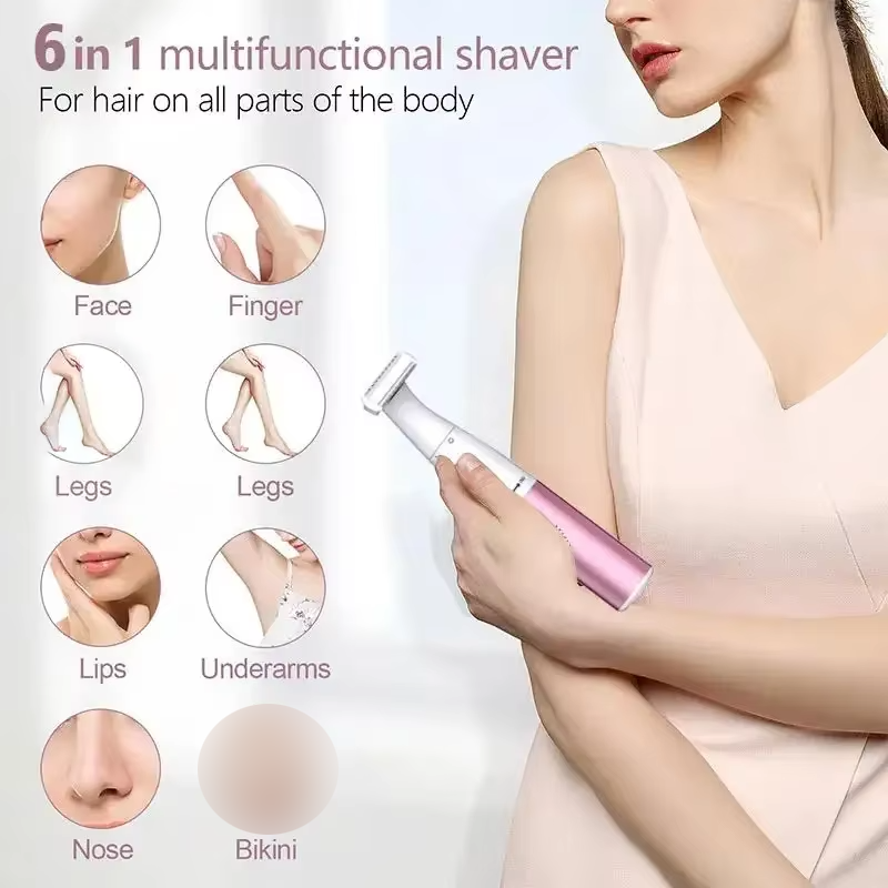 ماشین ۶ در ۱ چندکارهٔ بدون‌درد – اپیلاتور بدن، موبر بینی، ریش‌تراش، و اصلاح‌کننده ناحیه بیکینی برای خانم‌ها