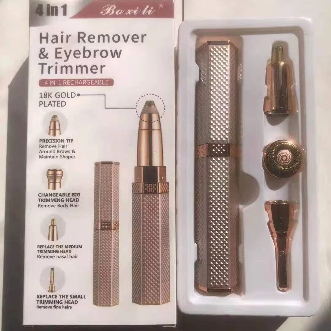 ماشین اصلاح برقی ابرو و موهای صورت برای بانوان – چهارکاره، مناسب اصلاح ابرو، صورت، پاها و زیر بغل، بدون درد، قابل استفاده در حالت خشک و مرطوب