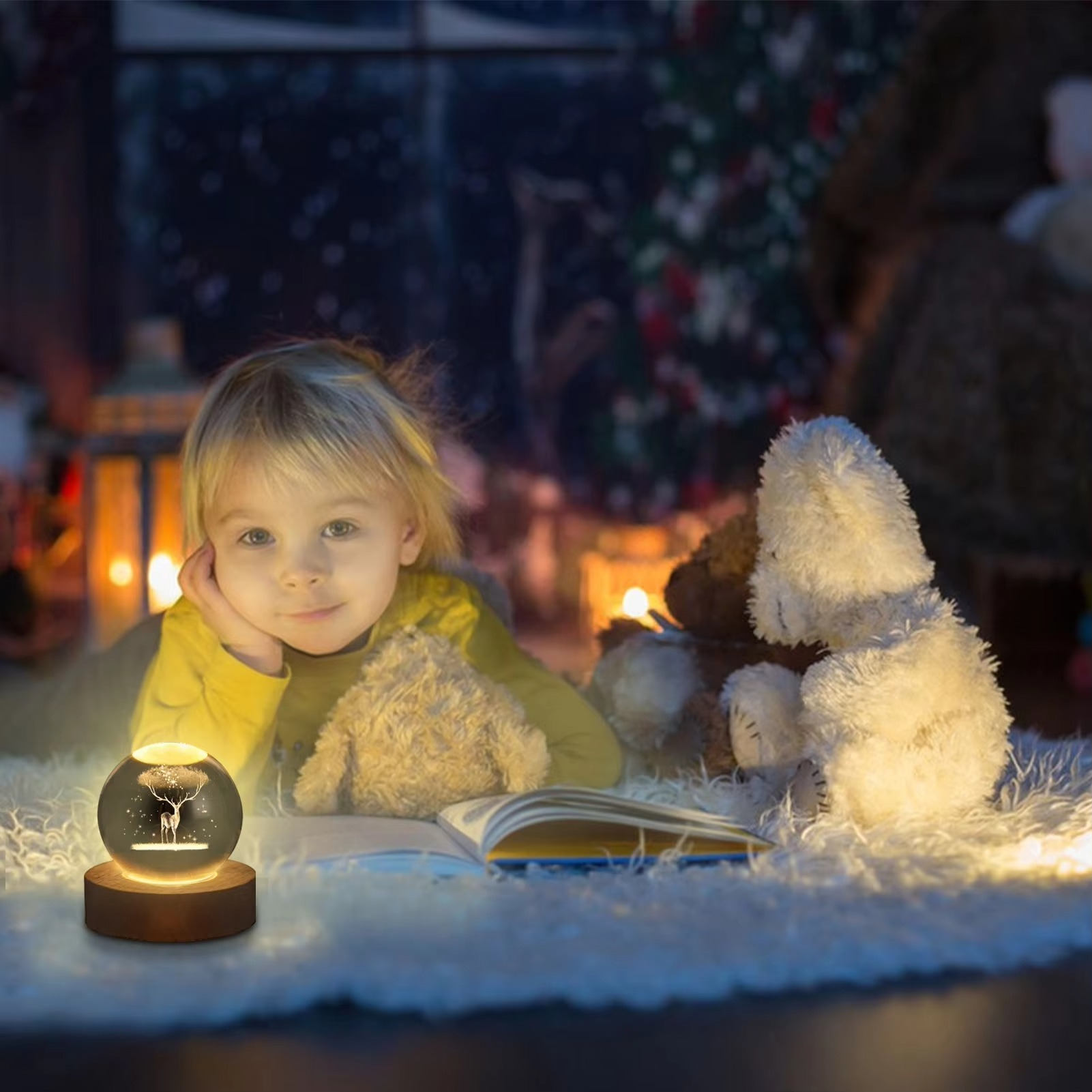 چراغ کریستالی سه‌بعدی با کهکشان و سیاره‌ها