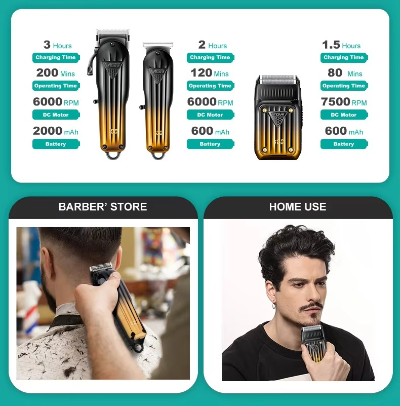 ماشین اصلاح مو و ریش برقی بی‌سیم حرفه‌ای | قابل شارژ | شامل ۳ قطعه | مناسب مردان