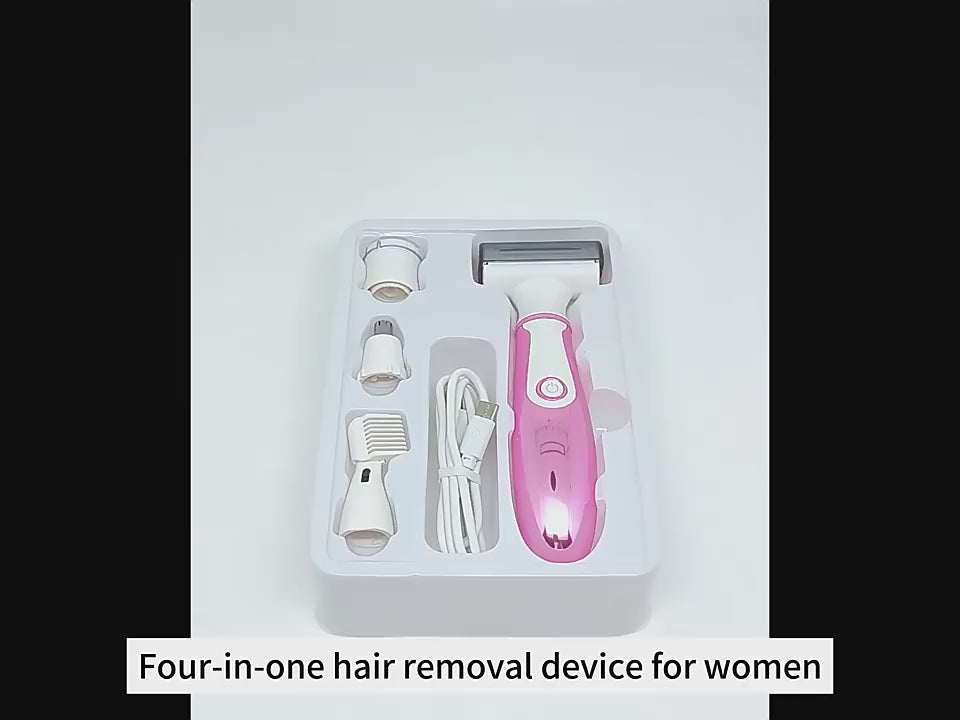 ماشین اصلاح برقی چهارکاره بانوان – قابل شارژ، چندکاره برای پاها، دست‌ها، زیر بغل، ناحیه بیکینی، موهای تناسلی و صورت – هدیهٔ عالی برای تولد