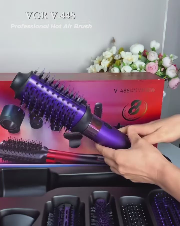 مو خشک‌کن برس‌دار حرفه‌ای | ۸ در ۱ | مناسب همه انواع مو | قرمز